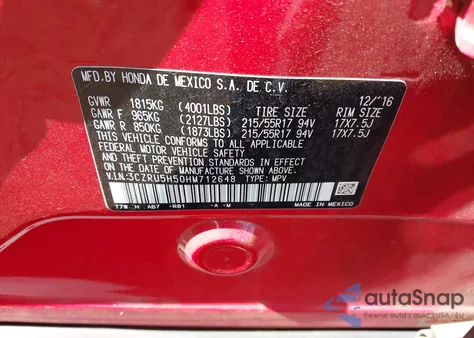 2017 Honda Hr-V Ex z USA, uszkodzony, nr VIN 3CZRU5H50HM712648